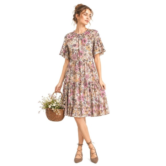 TALULAH Dresses & Skirts - Anthropologie Cottagecore Dress Floral Tiered Ruffle Boho Poppies Lillies Mini S